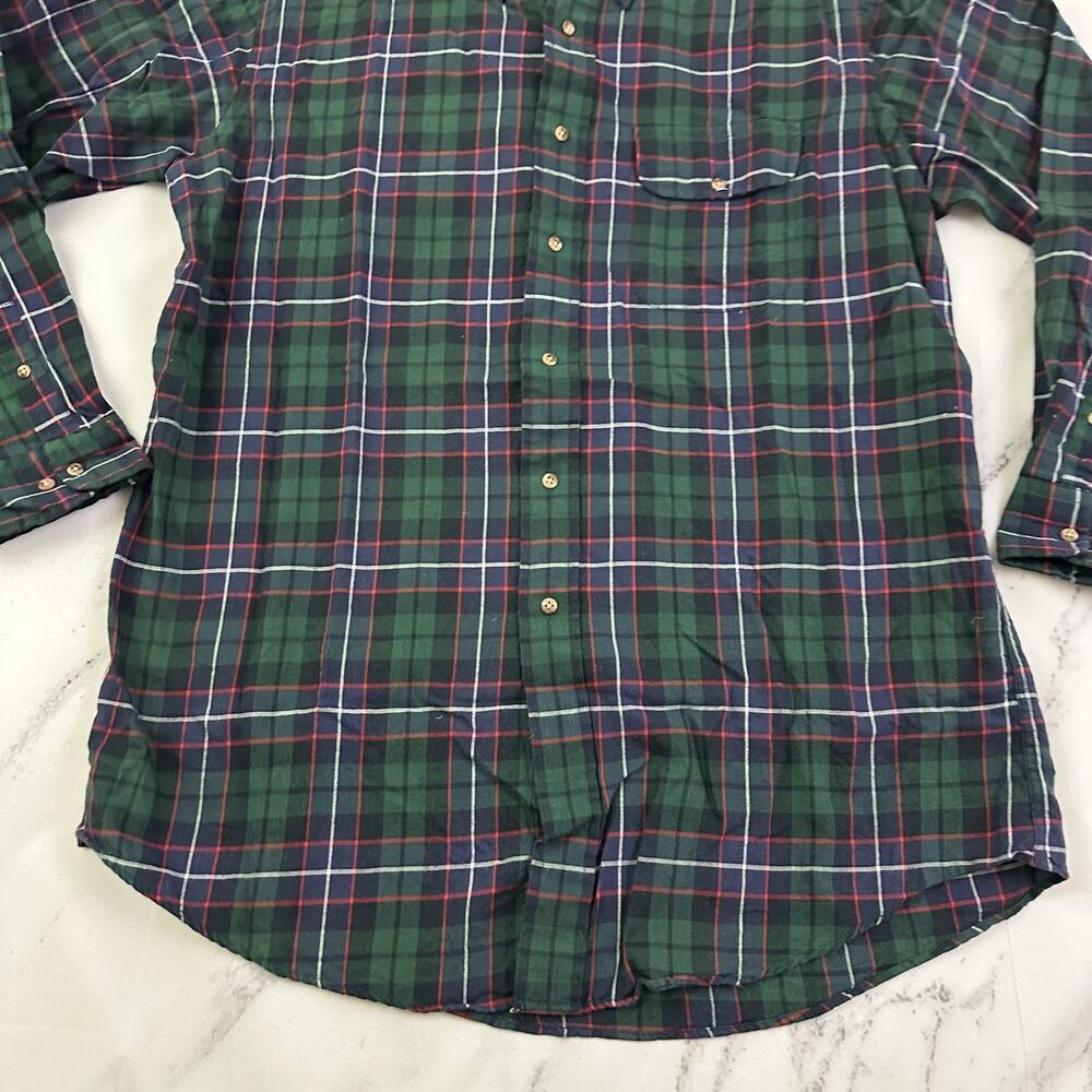 Lands End Mens Vintage 90s Plaid Shirt Size L Blue Green Wool Cotton Blend - Picture 6 of 12